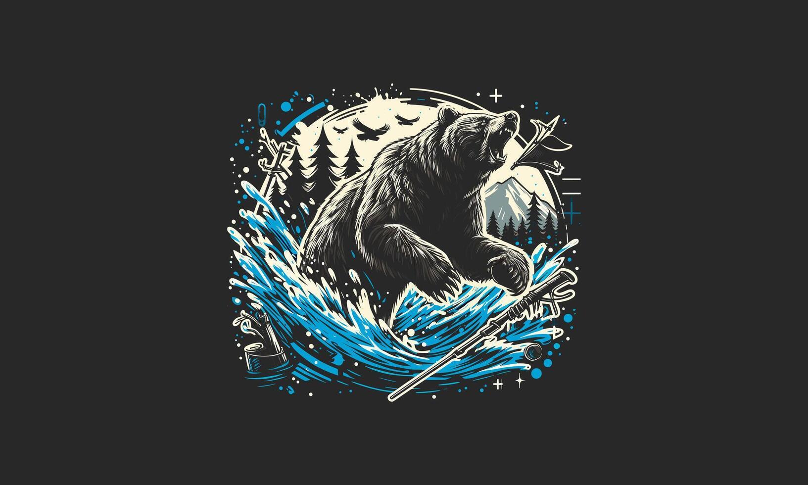 bear angry on forest vector artwork design