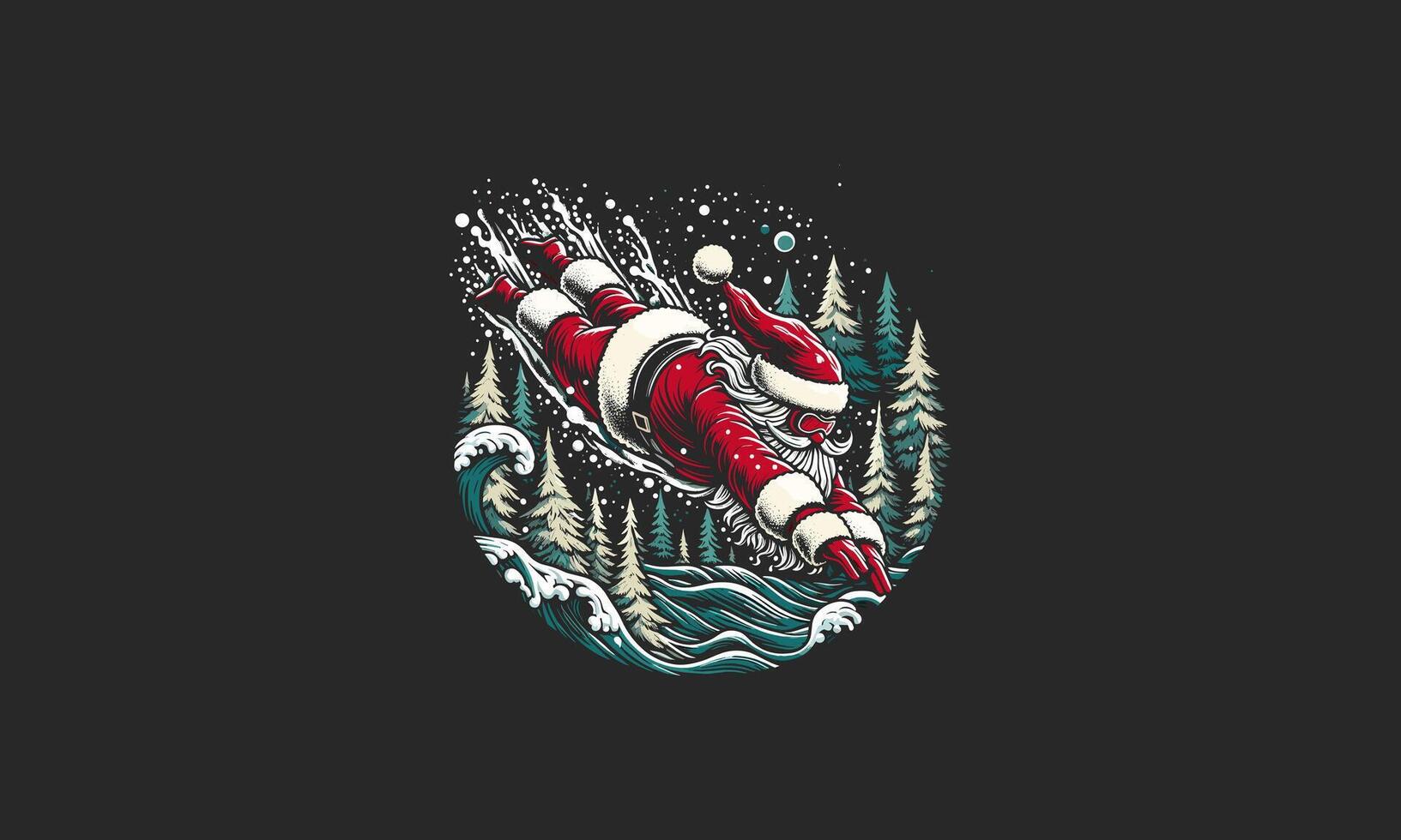 santa diving on forest vector illustration artwork design