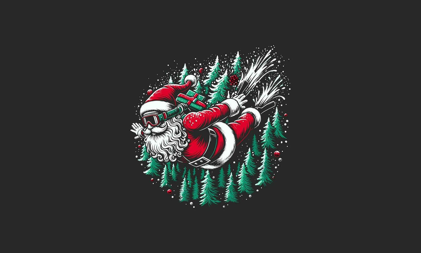 santa diving on forest vector illustration artwork design