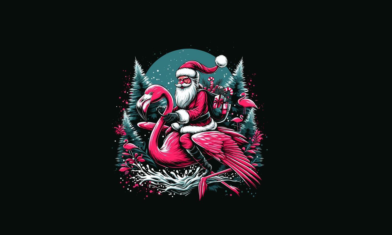 santa riding flamingo vector illustration artwork design