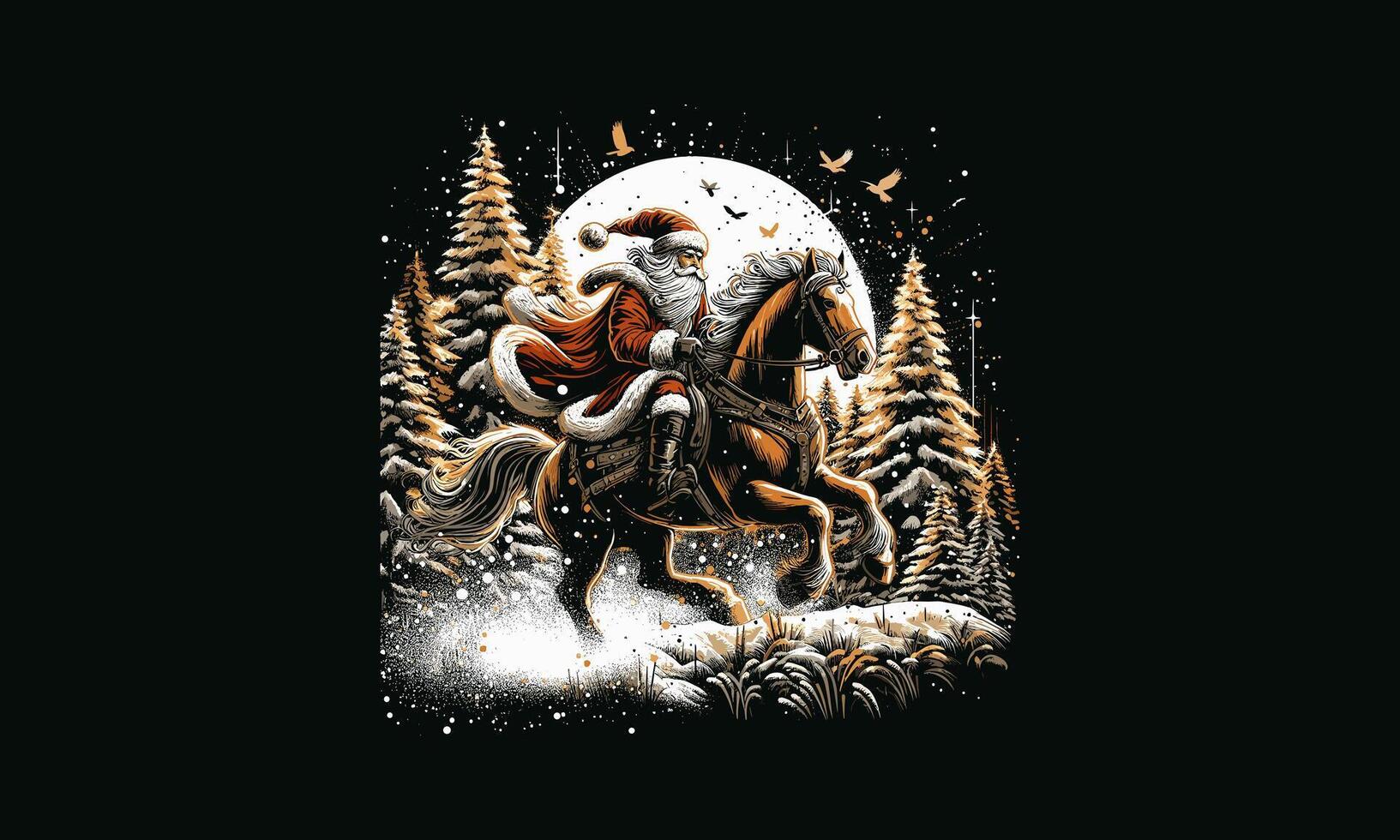 santa riding horse on forest vector artwork design 35608168 Vector Art