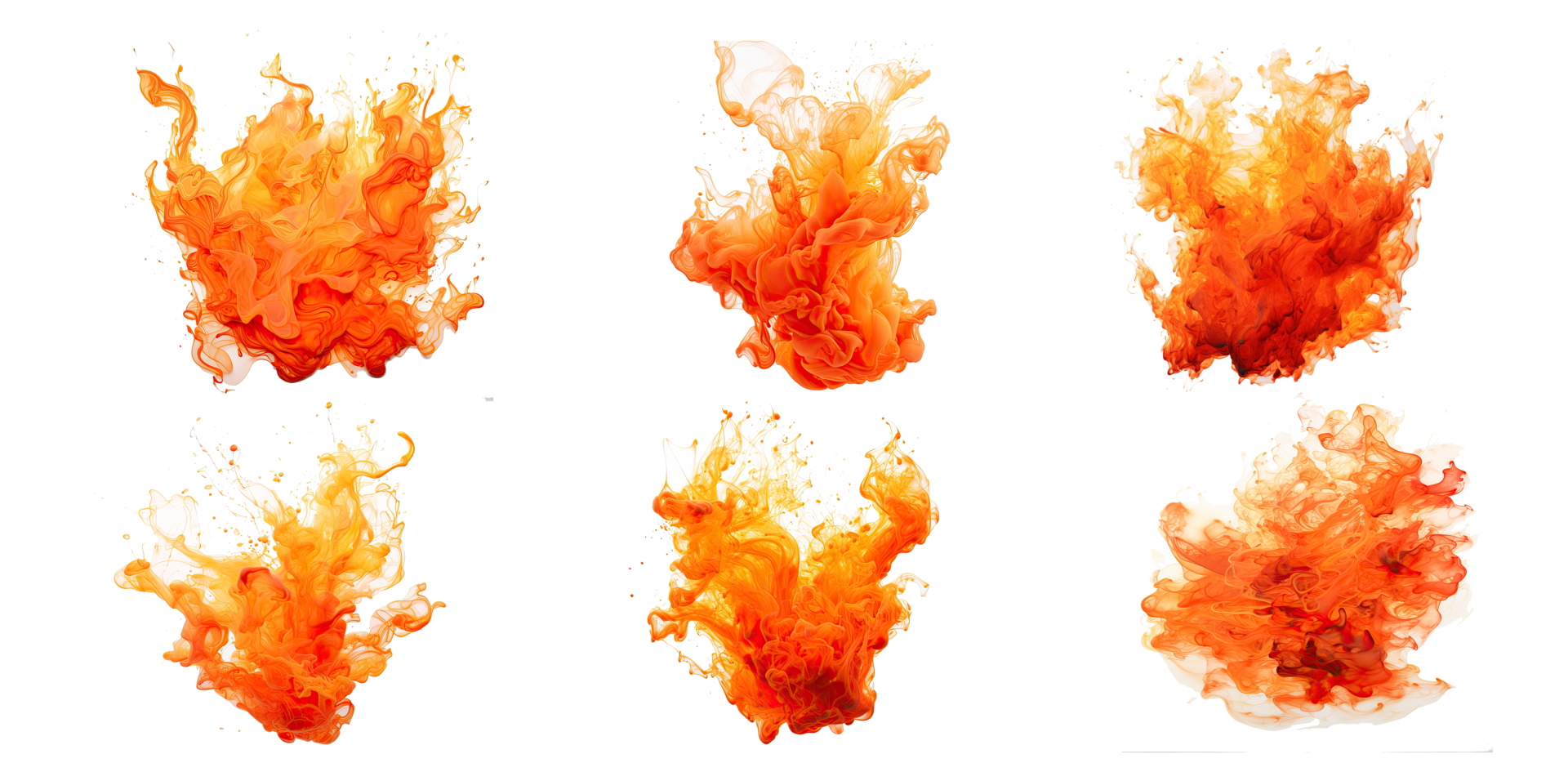 AI generated Set of Intense Orange Fire Flames on Transparent Background png