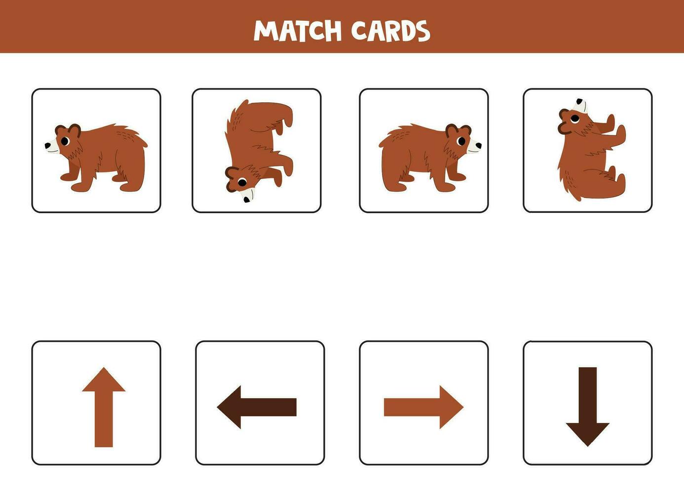 Left, right, up or down. Spatial orientation with cute brown grizzly. vector