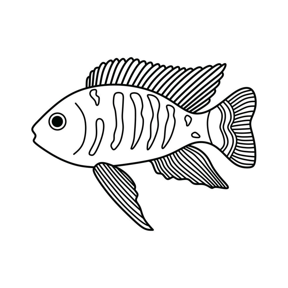 Hand drawn Cartoon Vector illustration african cichlids fish icon Isolated on White Background