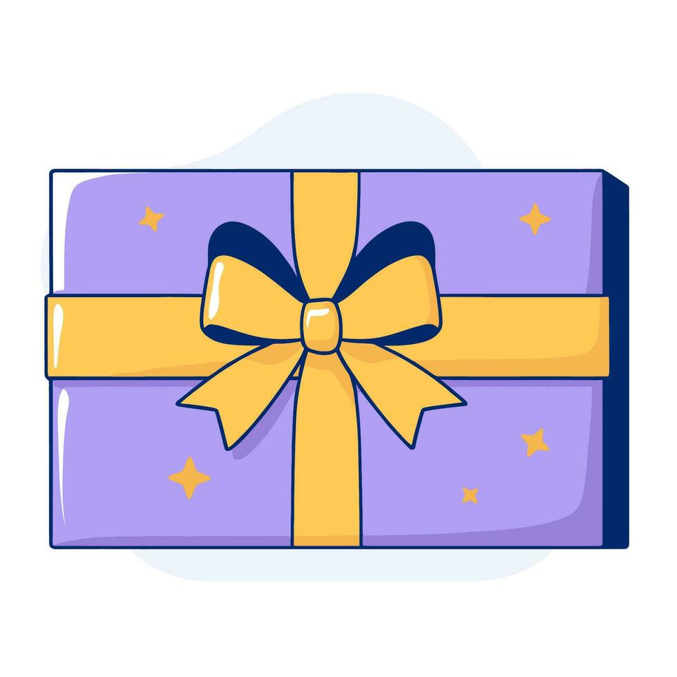 Gift box with bow, top view, flat vector illustration.