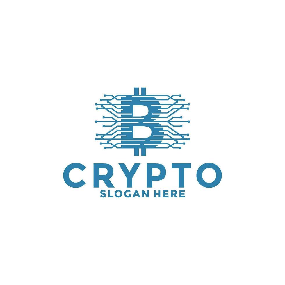 Digital Crypto currency logo with Blockchain technology. Financial technology or fintech logo template vector