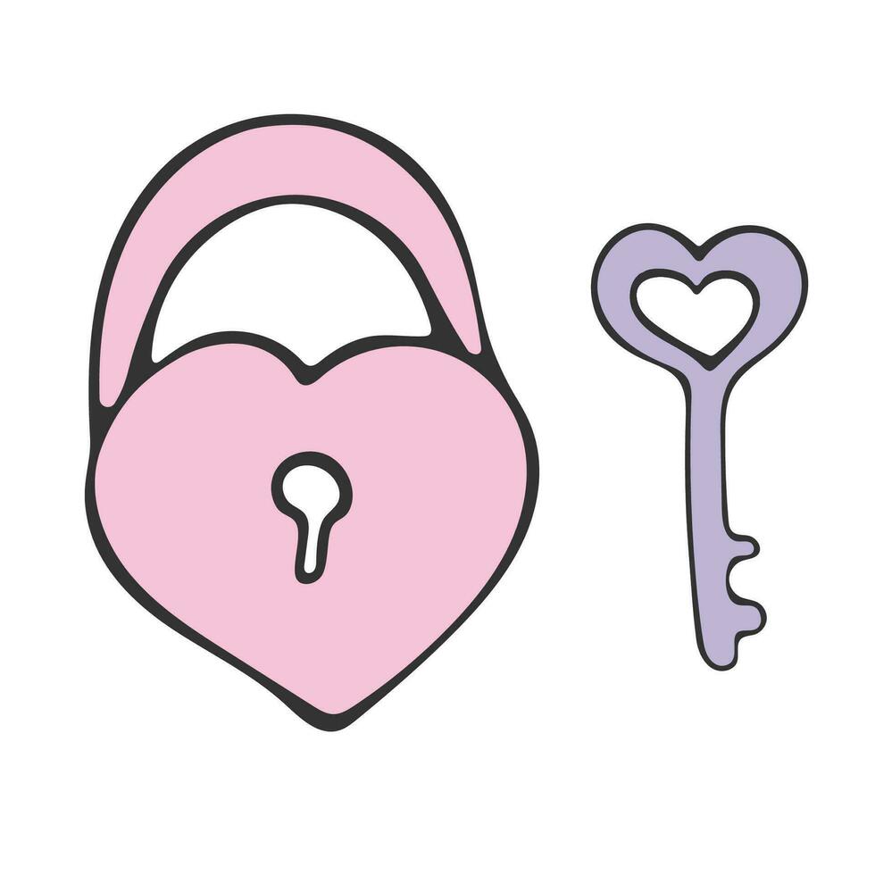 Heart-shaped lock with a key. Valentine's day vector