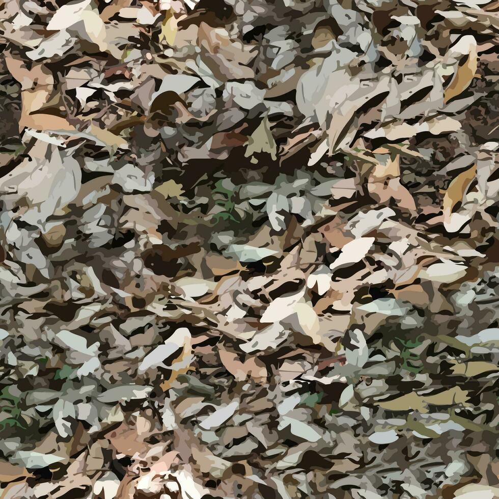 Realistic camouflage Seamless forest pattern. Branches and Oak leaves. Useable for hunting and wildlife photography purposes. Seamless vector illustration. Clothing style masking camo repeat print.