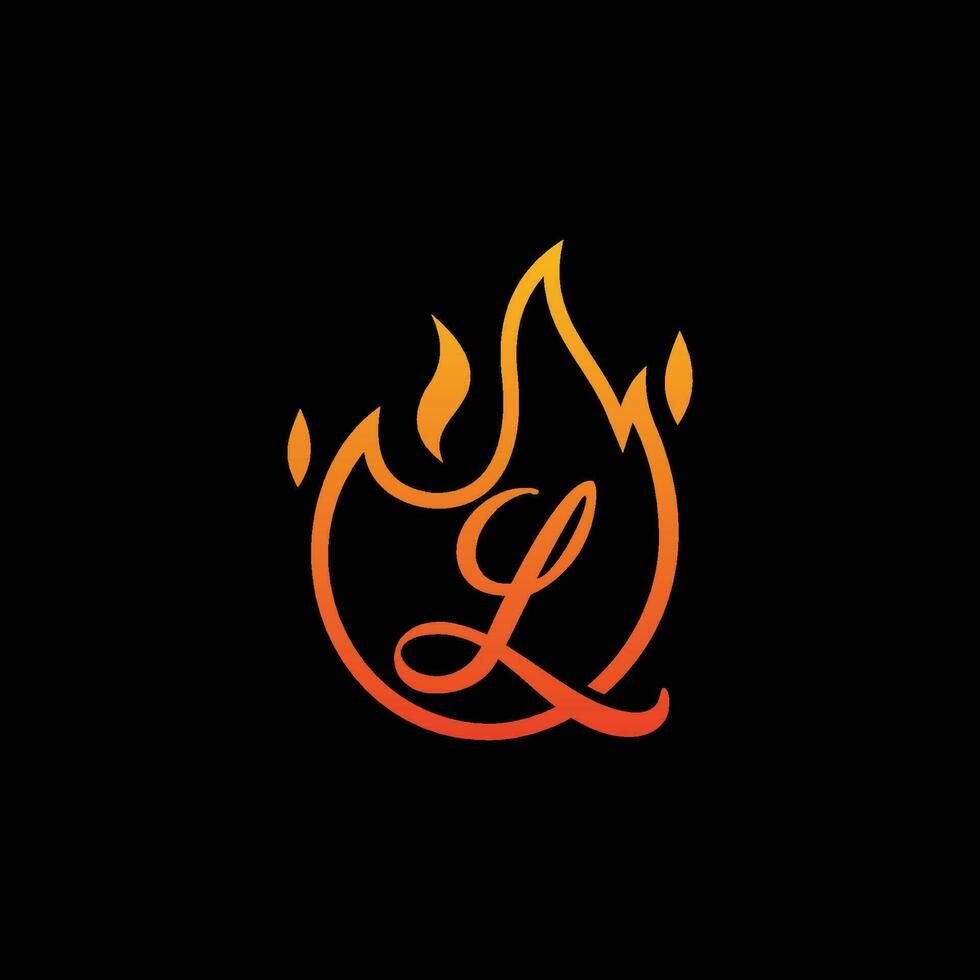 Icon Design Logo Letter L with Fire Vector Illustration.