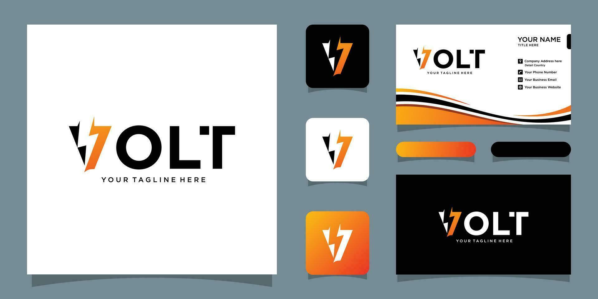 Volt power logo design with business card design vector