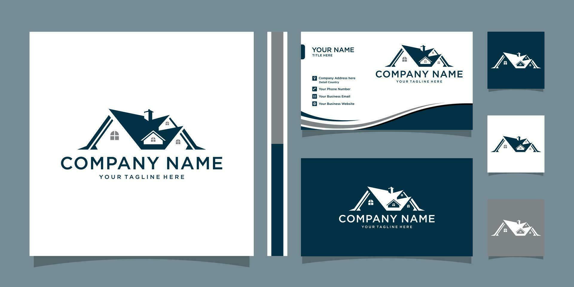 Home real estate residential building property logo with business card design vector