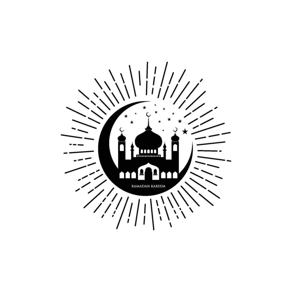 Ramadhan Kareem Islamic greeting card design with moon and mosque dome elements  background vector illustration.