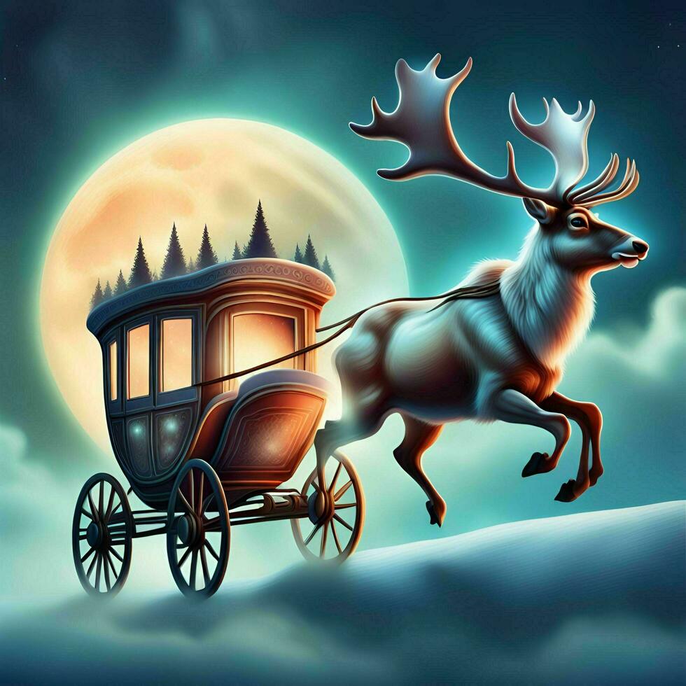 reindeer pulling a carriage, christmas day photo