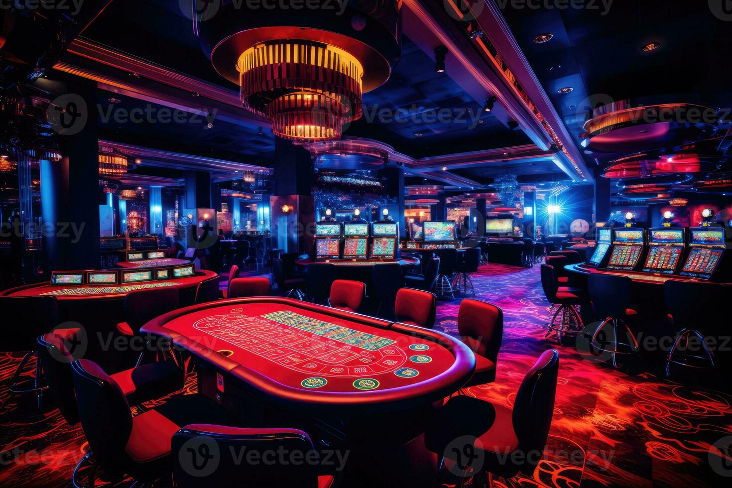 ai generado casino habitación con un ruleta mesa y un candelabro. foto