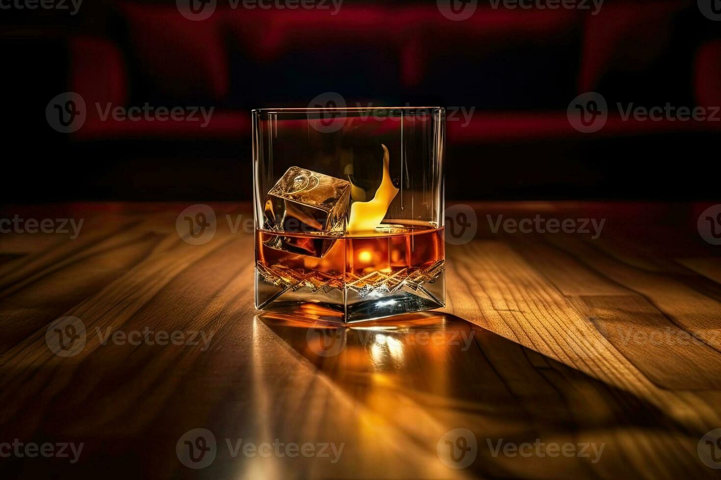 AI generated glass of whiskey with ice on a background photo