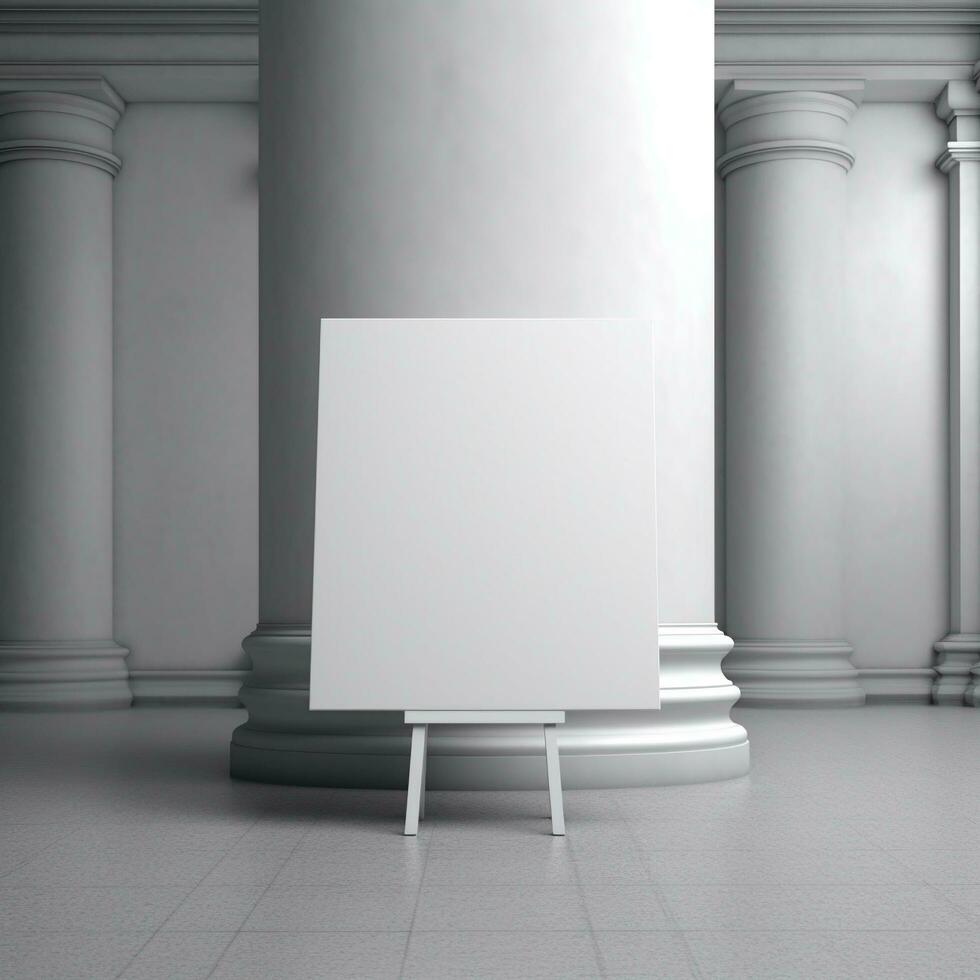 AI generated White canvas for mockup with blurred brick wall room interior photo