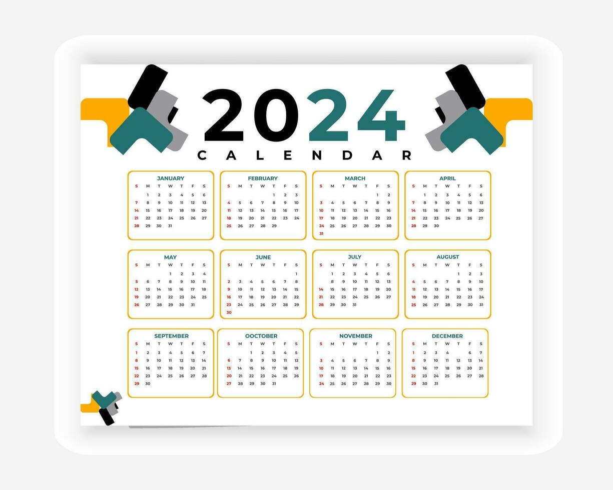 vector colorful 2024 calendar design