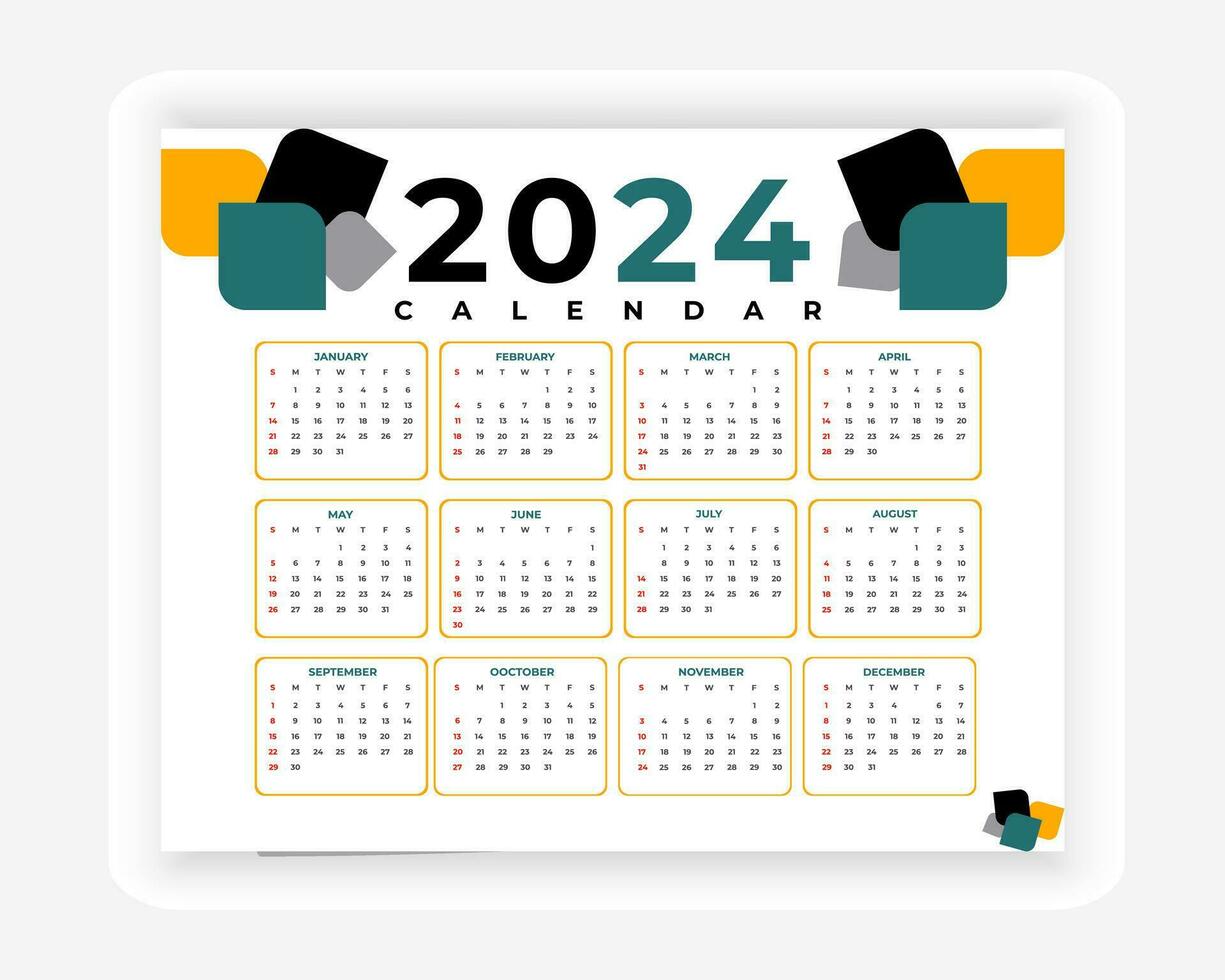 vector colorful 2024 calendar design