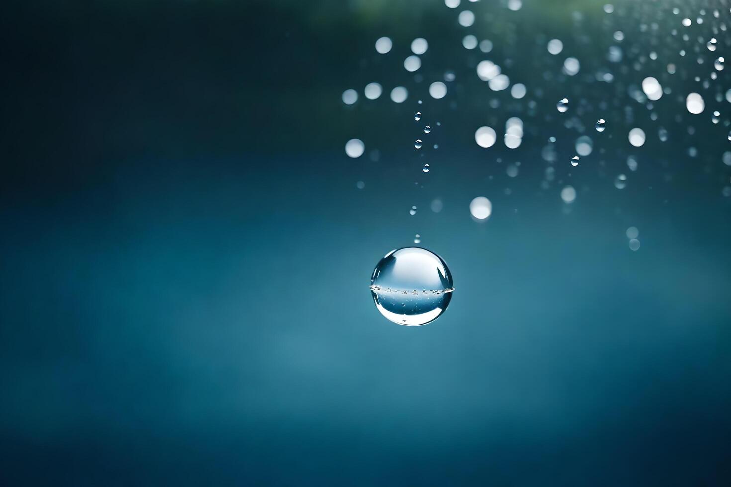 ai generado un soltar de agua es colgando desde un gota de agua foto