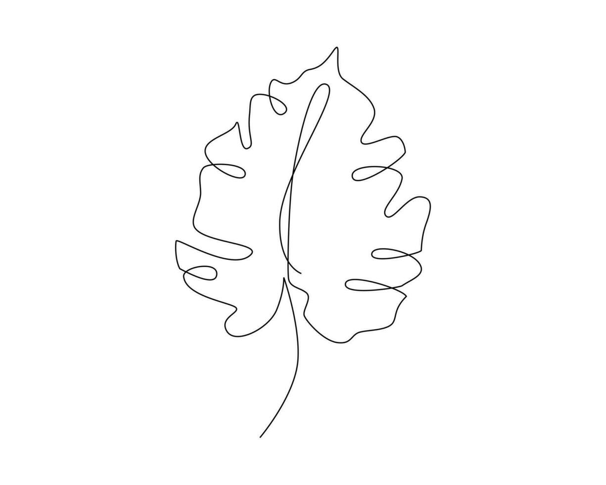 Continuous one single abstract line drawing monstera leaf icon in silhouette on a white background. Linear stylized. vector