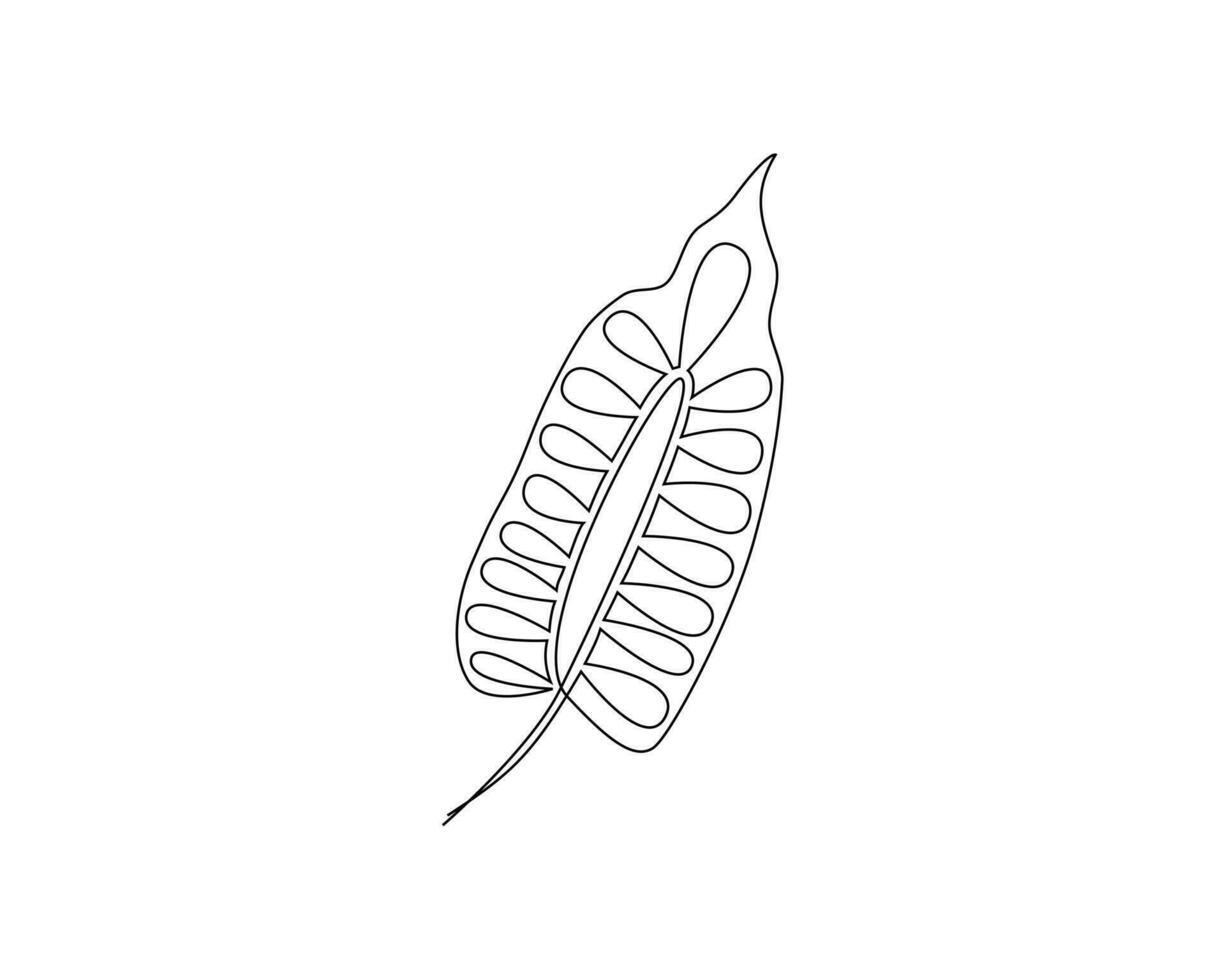 Continuous one simple single abstract line drawing of monstera leaf icon in silhouette on a white background. Linear stylized. vector