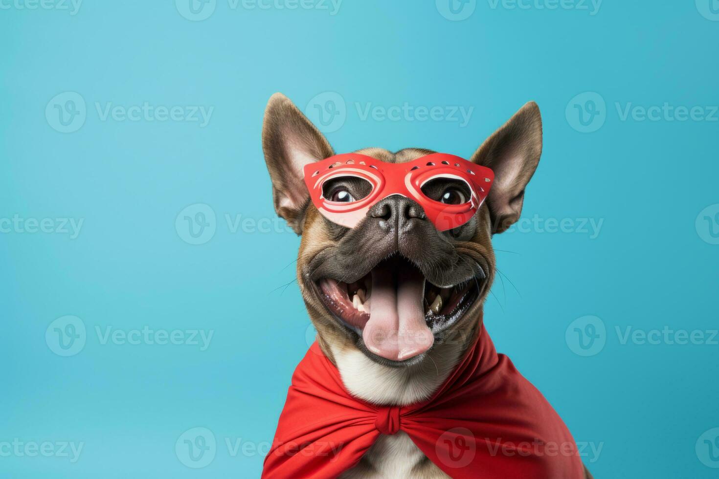 ai generado perro vistiendo rojo superhéroe capa y mascarilla. generativo ai foto