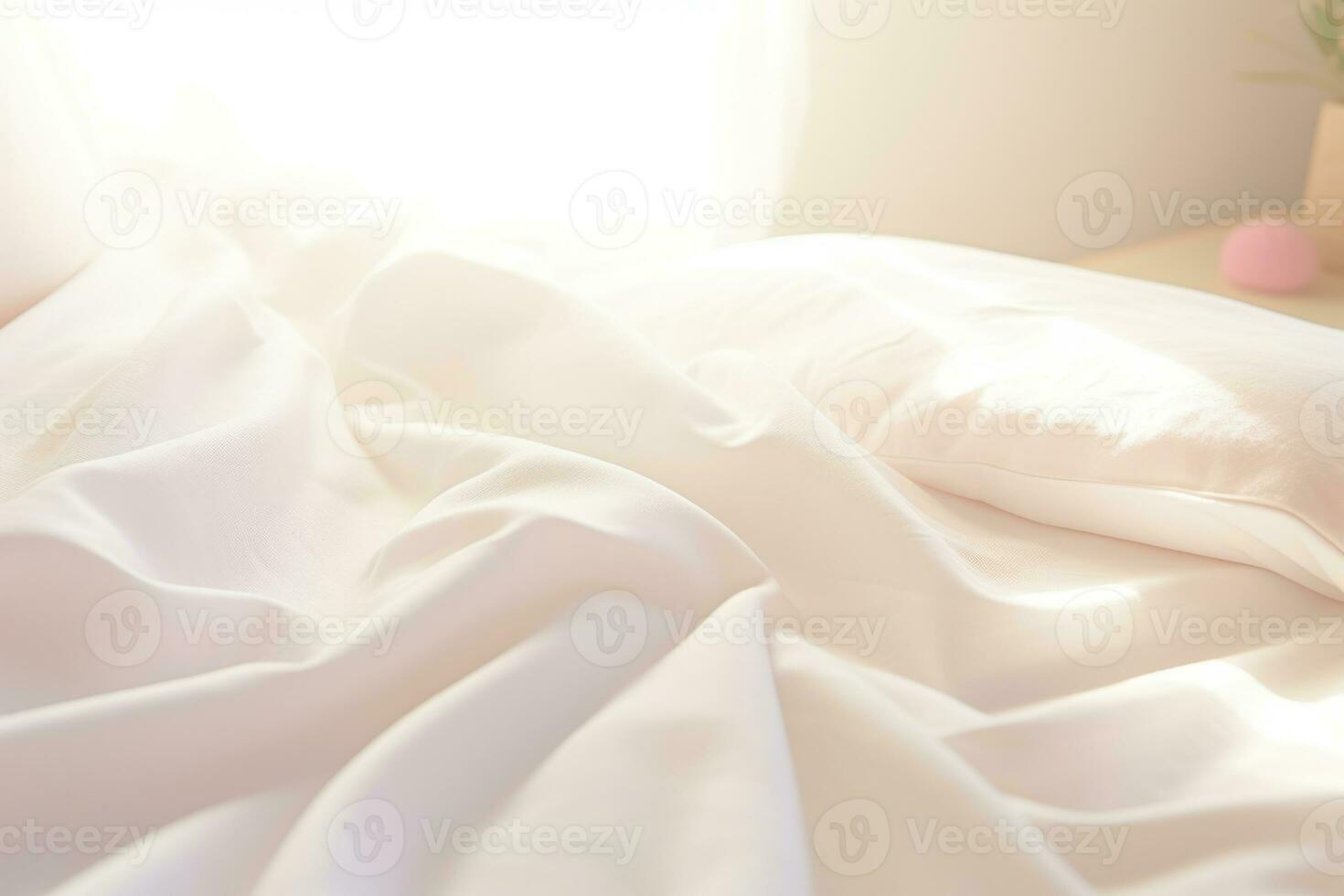 ai generado cama con estropeado cama hoja, un cobija y almohadas después despertar arriba en el Mañana. generativo ai foto