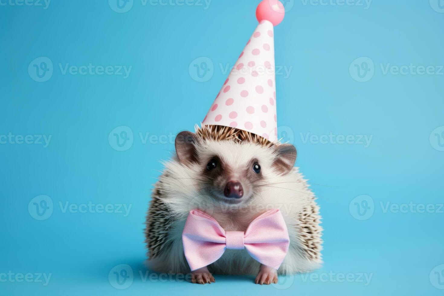 ai generado erizo en fiesta cono sombrero en pastel antecedentes. creativo animal concepto. generativo ai foto