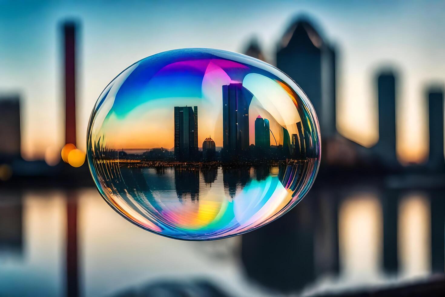 AI generated a bubble with a city skyline in the background photo