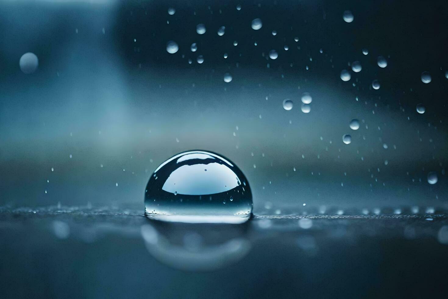 AI generated a drop of water is sitting on a surface with raindrops photo