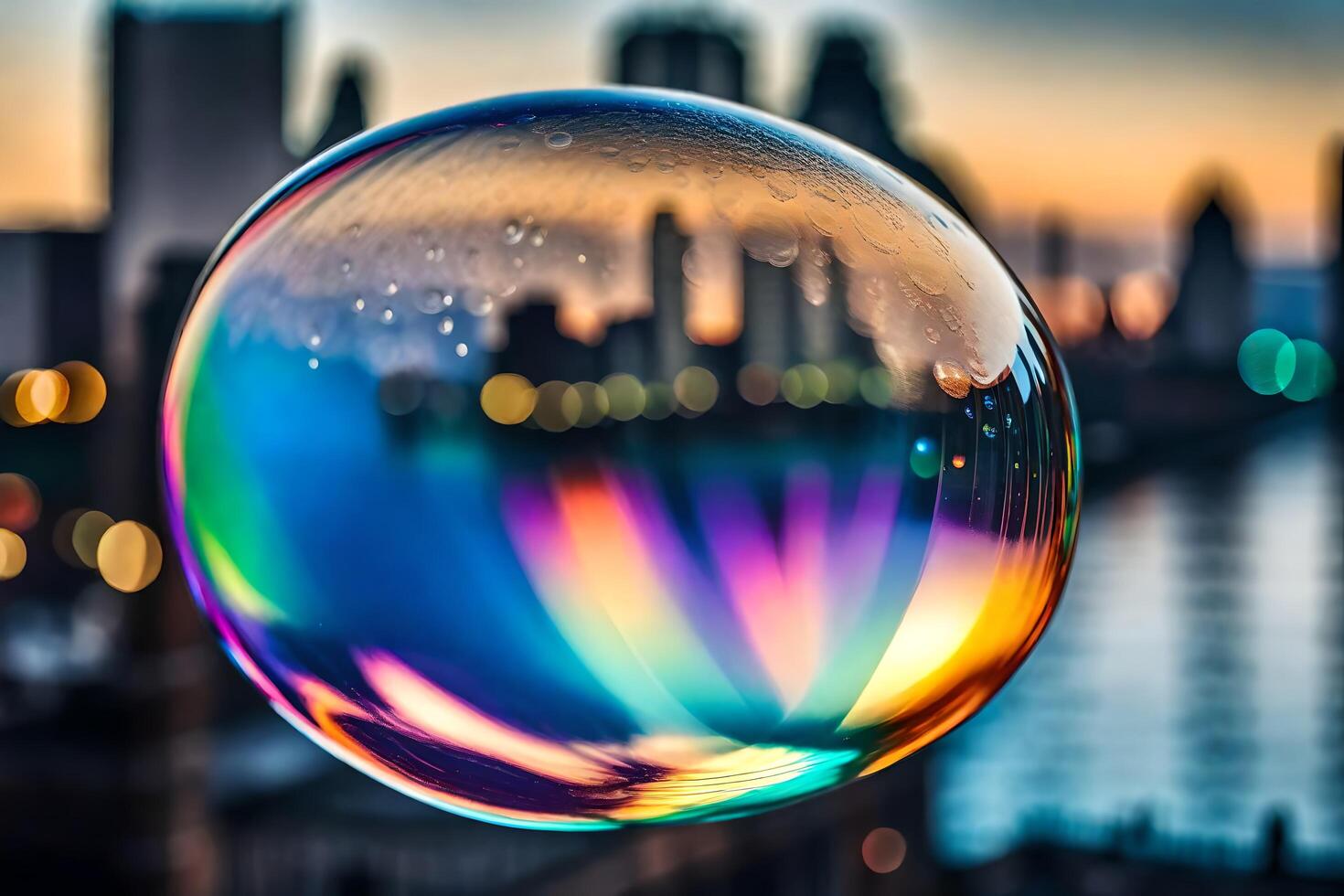 AI generated a colorful bubble with a city in the background photo