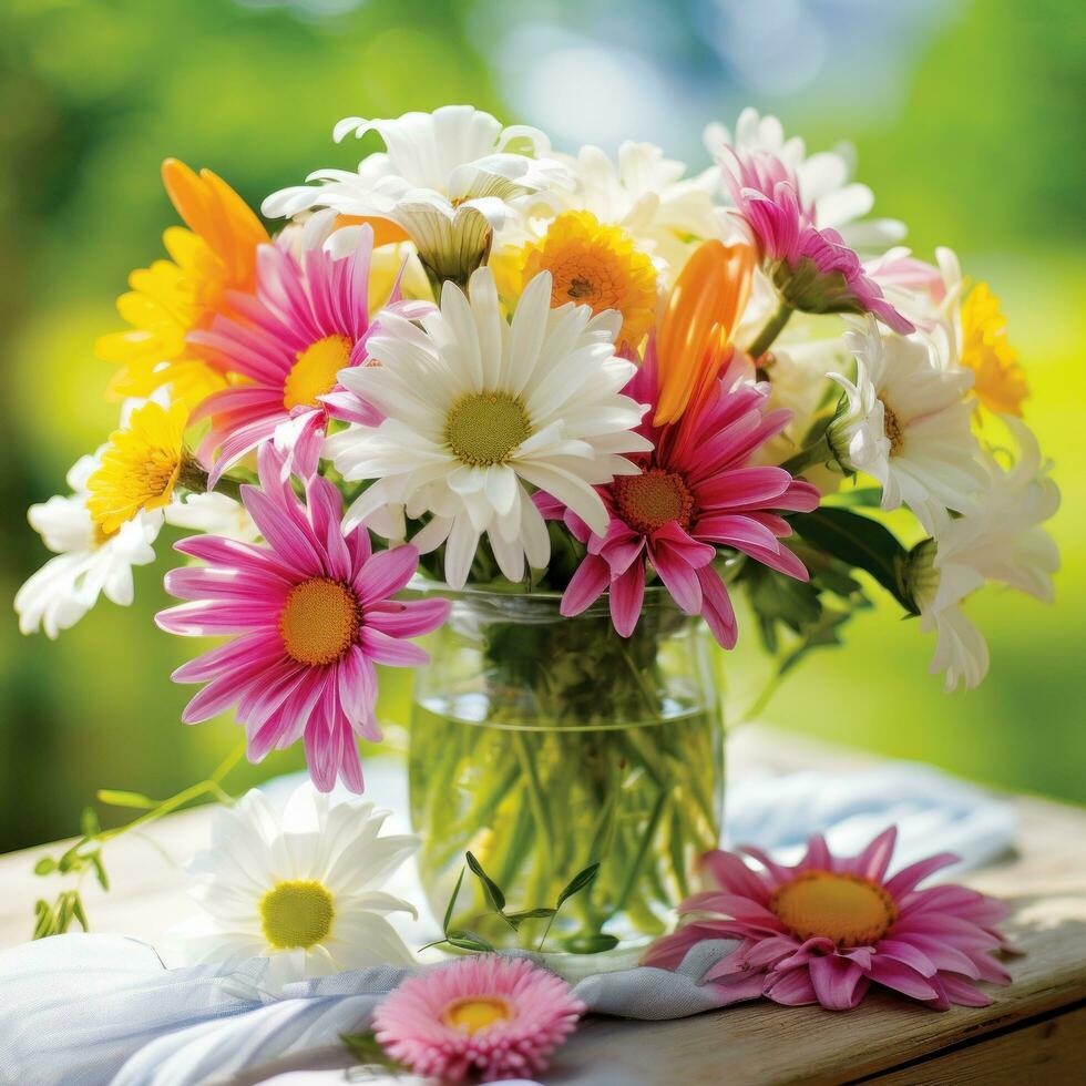 AI generated bountiful bouquet showcasing a harmonious blend of various spring blooms photo