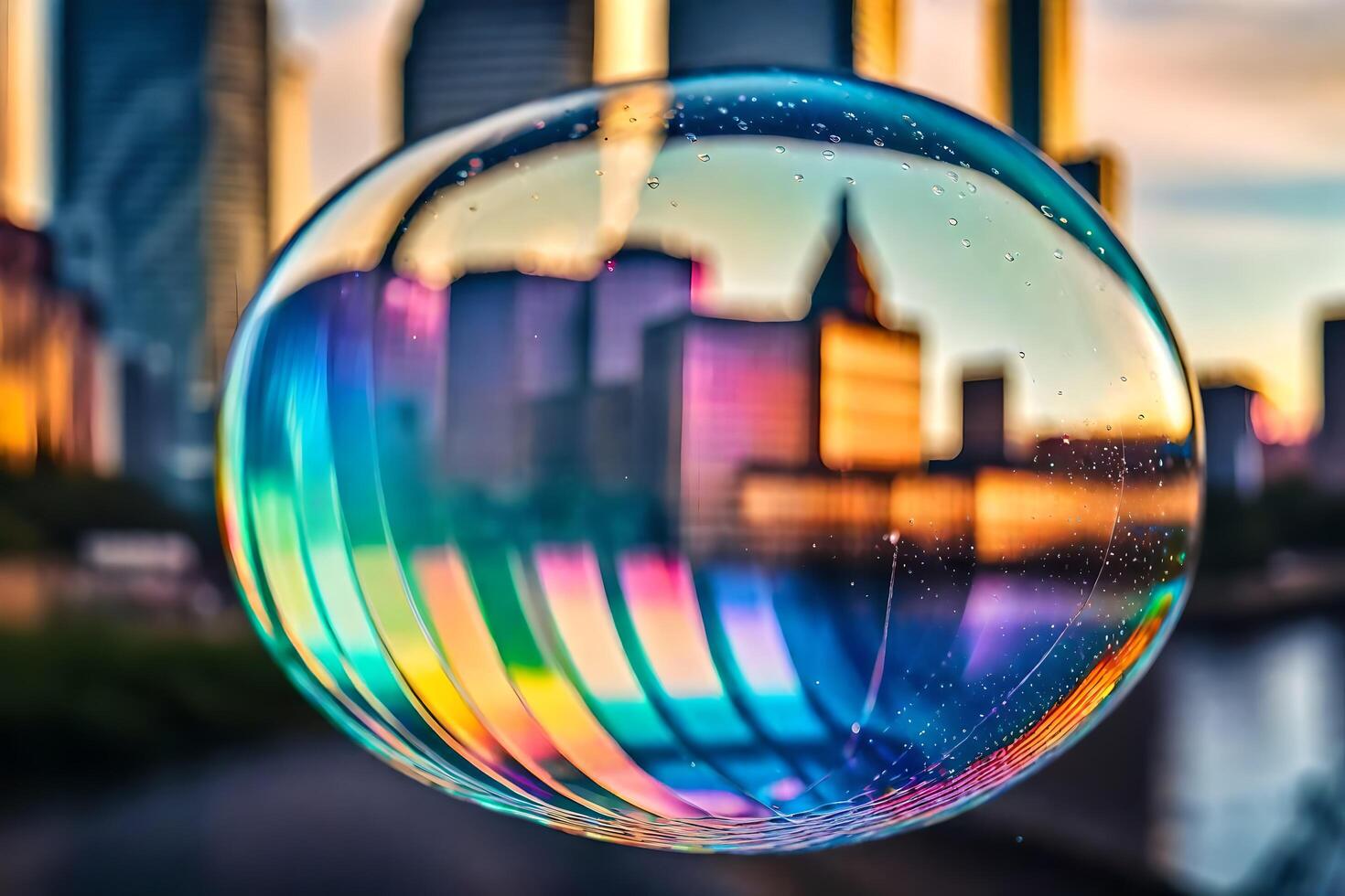 AI generated a bubble with a city skyline in the background photo