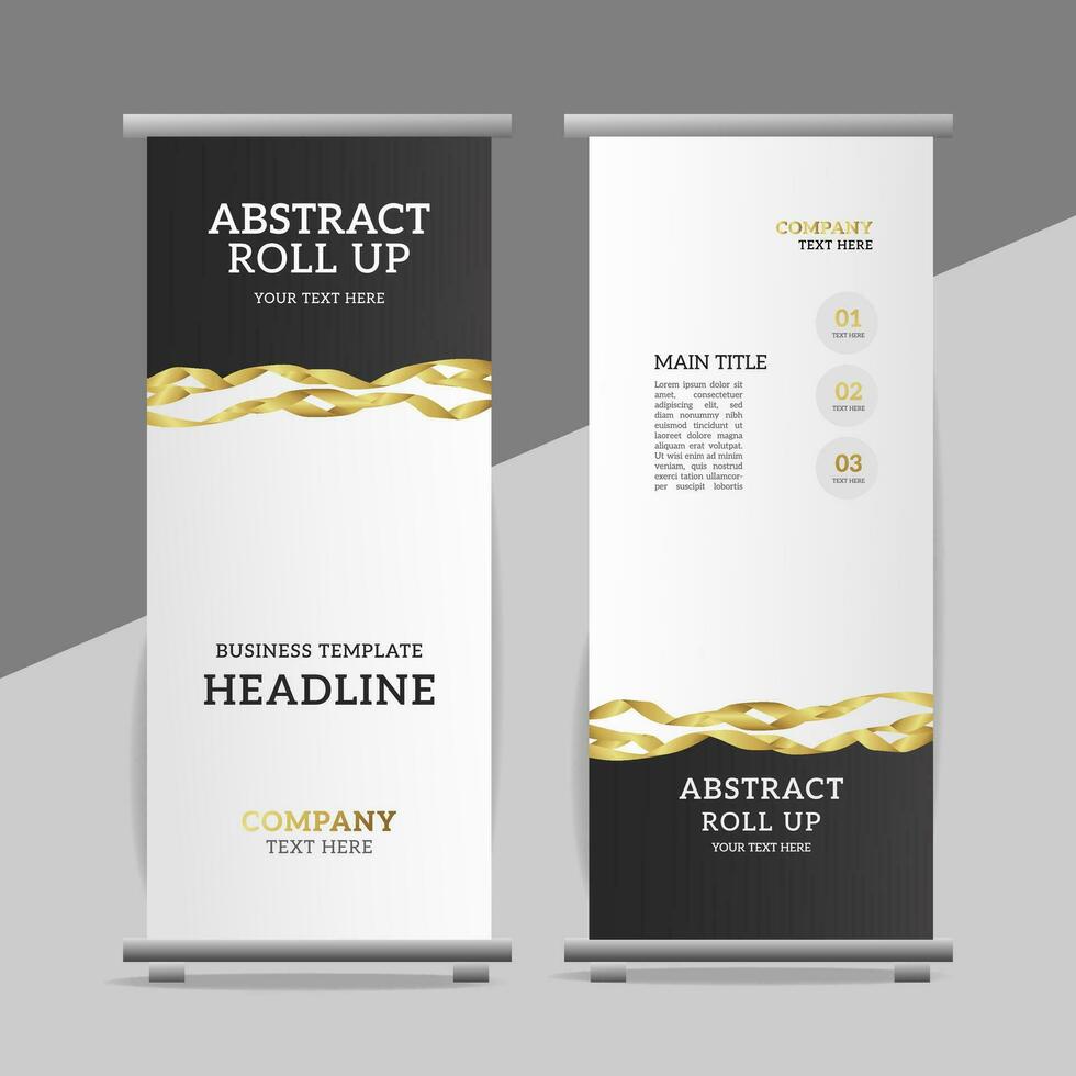 modern business roll up banner design with golden ribbon vector