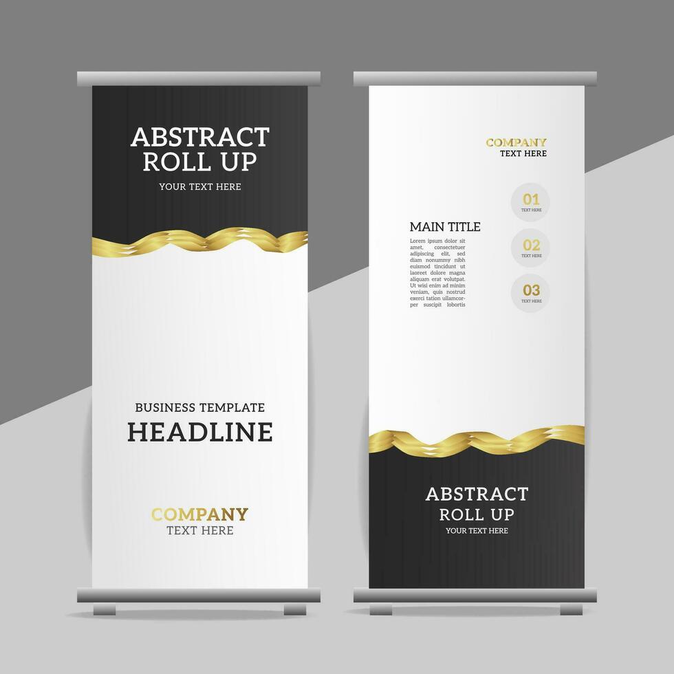 modern business roll up banner design with golden ribbon vector