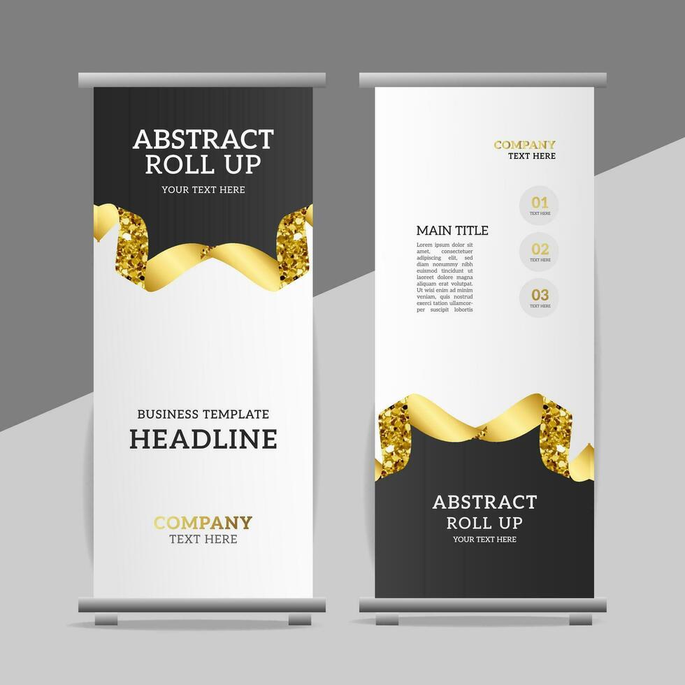 modern business roll up banner design with golden ribbon vector