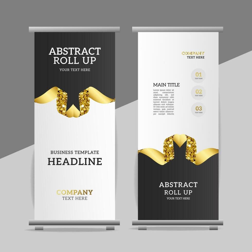 modern business roll up banner design with golden ribbon vector