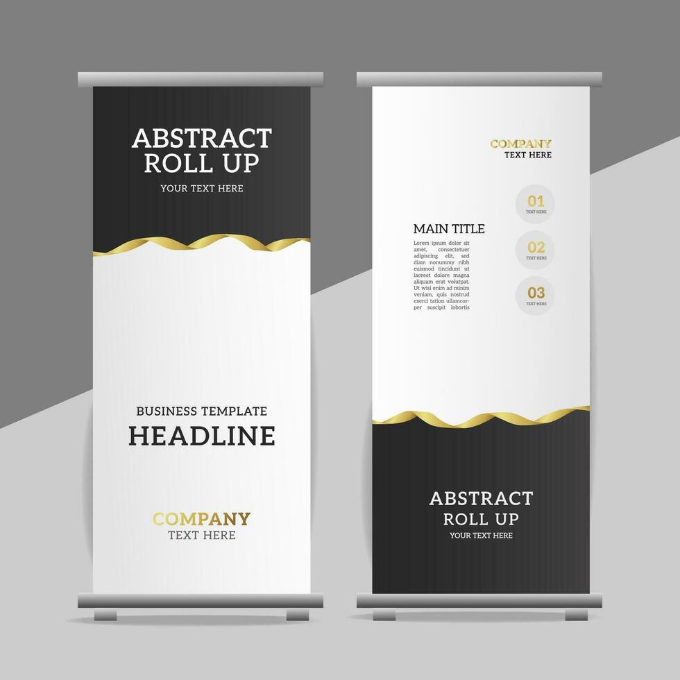 modern business roll up banner design with golden ribbon vector