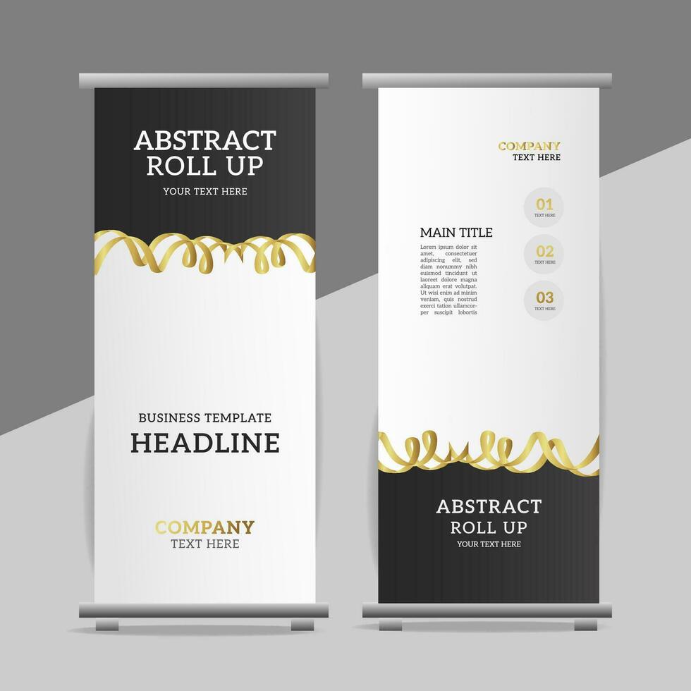 modern business roll up banner design with golden ribbon vector