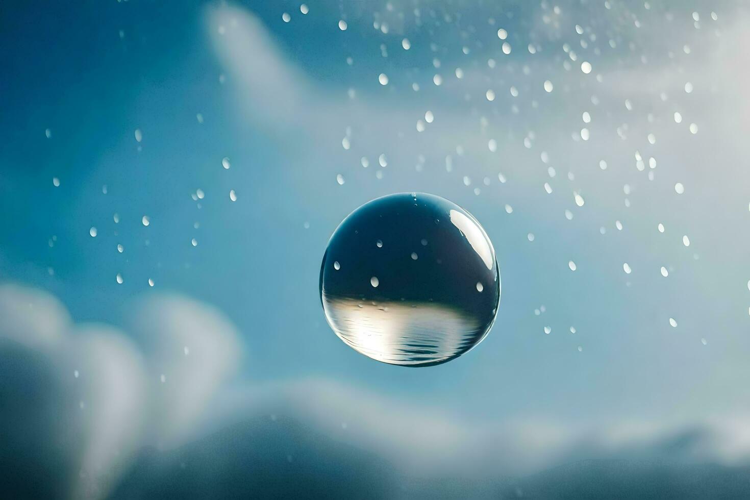 AI generated a drop of water on a window with a blue sky photo