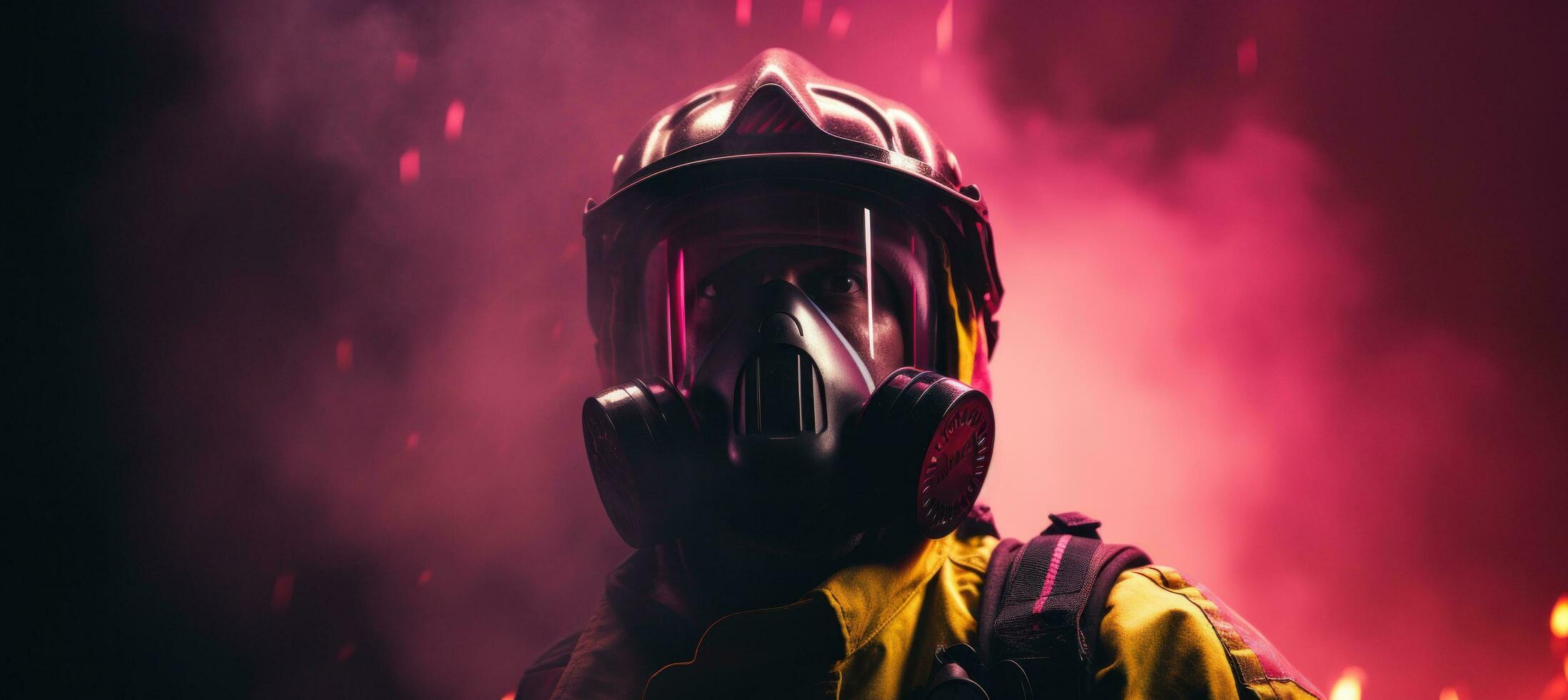 AI generated firefighter in gloves and vests in the dark photo