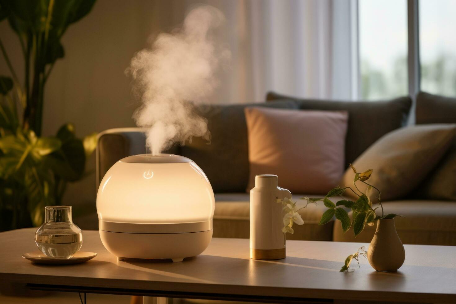 AI generated humidifier steamer in living room photo