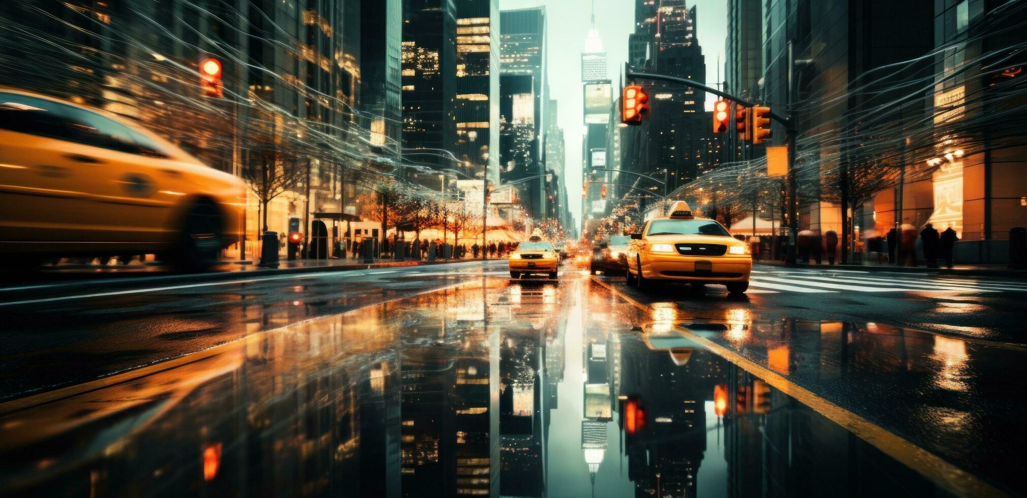 AI generated raining in new york city street photo