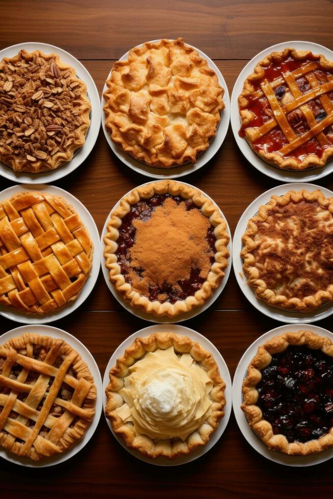 AI generated pies, including apple, pumpkin, and pecan, all with a festive Christmas twist photo