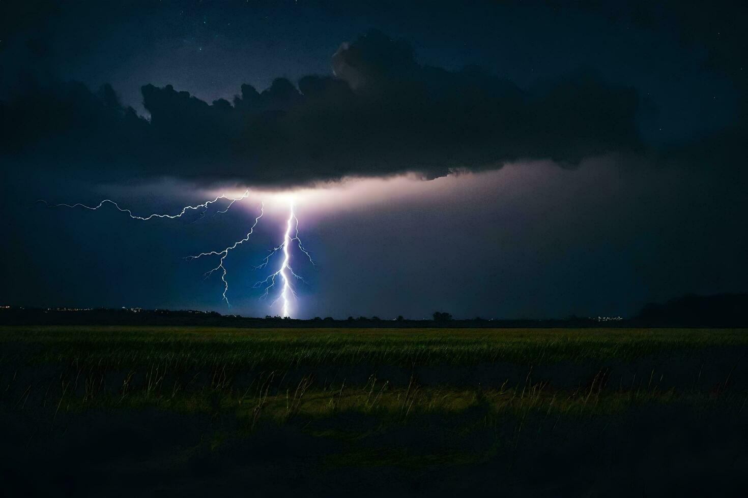 AI generated a lightning bolt is seen in the sky over a field photo