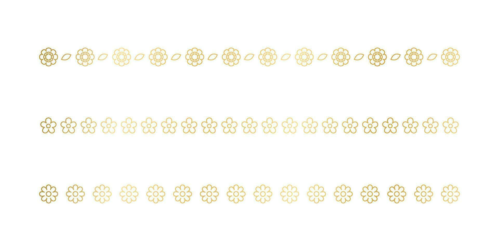 Gold floral separators border, text dividers set. Line borders botanical luxury design element. vector