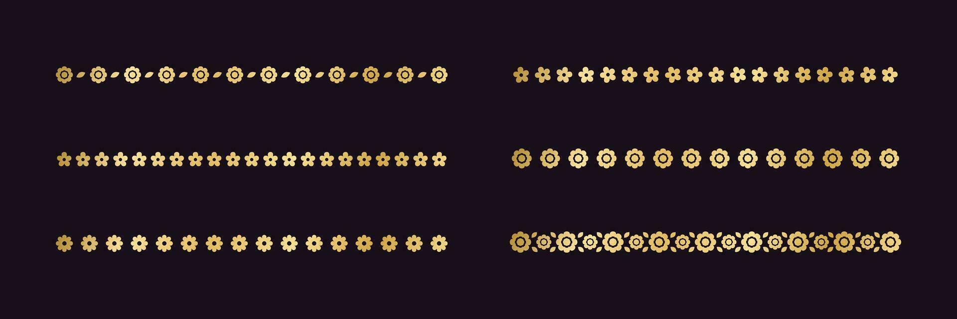 Gold floral separators border, text dividers set. Line borders botanical luxury design element. vector