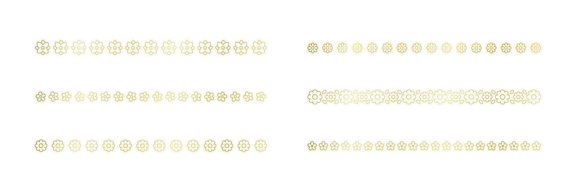 Gold floral separators border, text dividers set. Line borders botanical luxury design element. vector