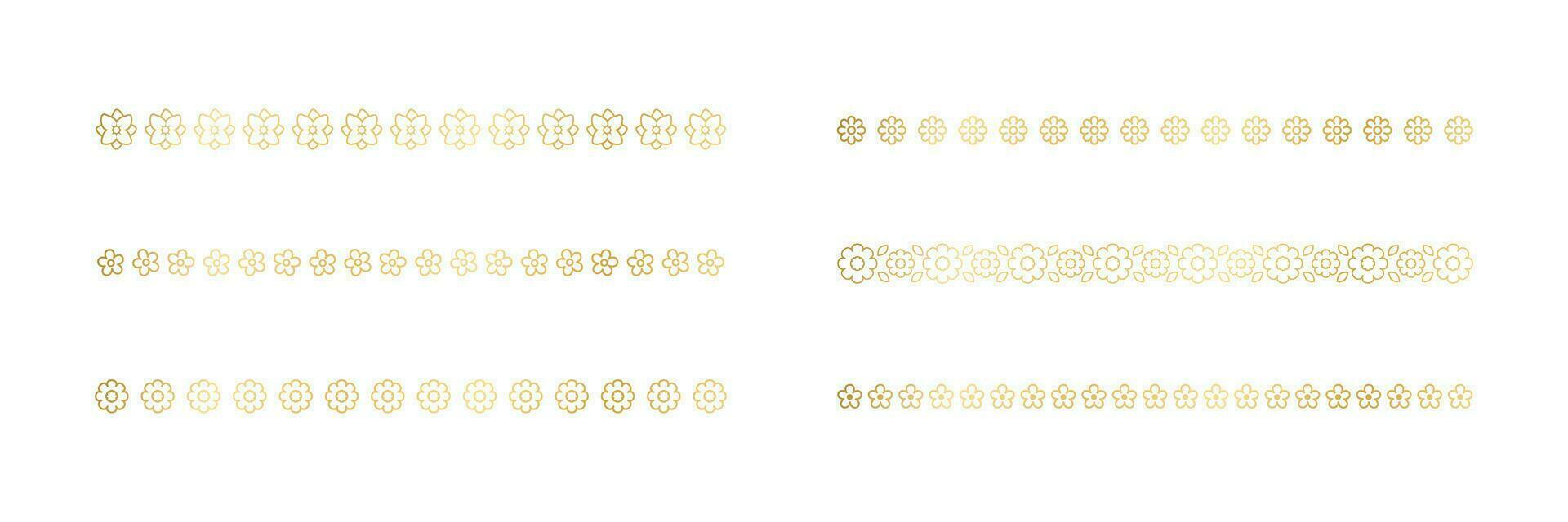 Gold floral separators border, text dividers set. Line borders botanical luxury design element. vector