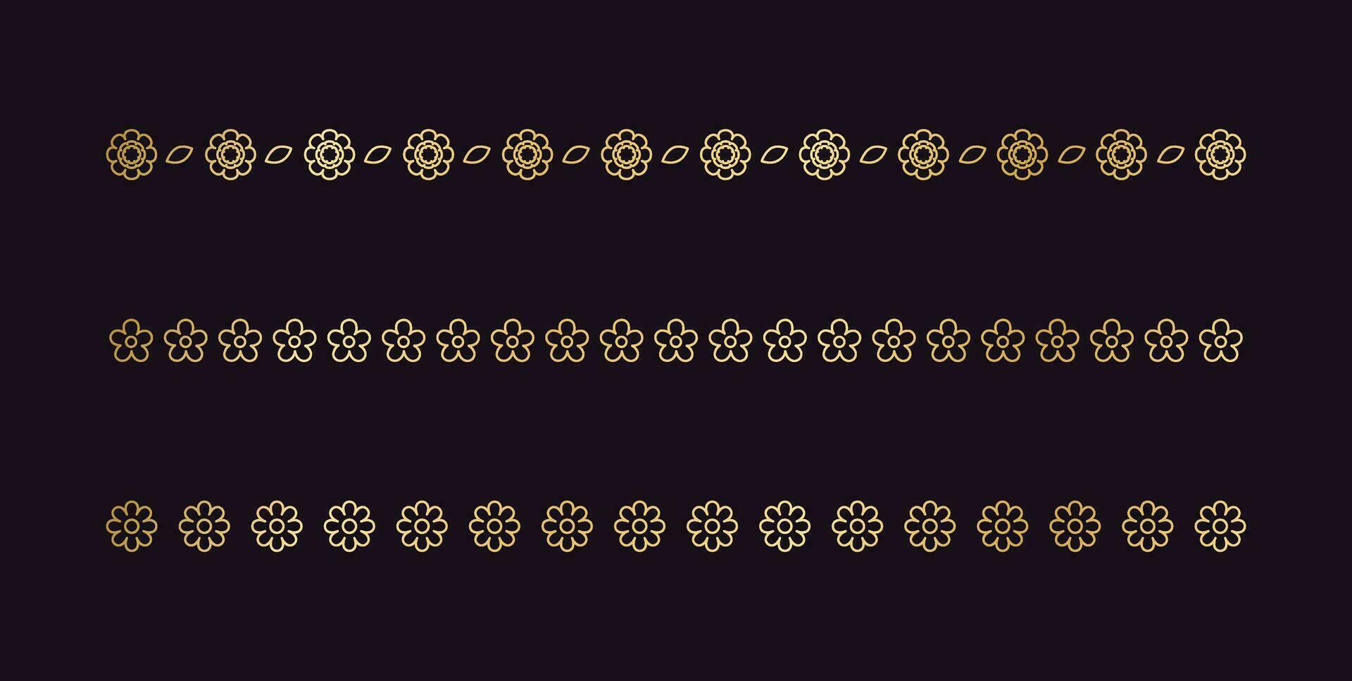 Gold floral separators border, text dividers set. Line borders botanical luxury design element. vector